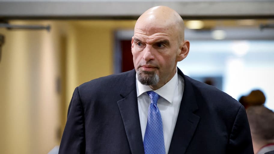 U.S. Senator John Fetterman leaves a classified briefing for U.S. Senators about the latest unknown objects shot down by the U.S. military, on Capitol Hill in Washington.