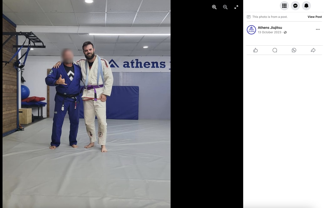 An image posted in October 2023 by Athens Jiu-Jitsu on Facebook shows Ian Elliott at the Tennessee school.