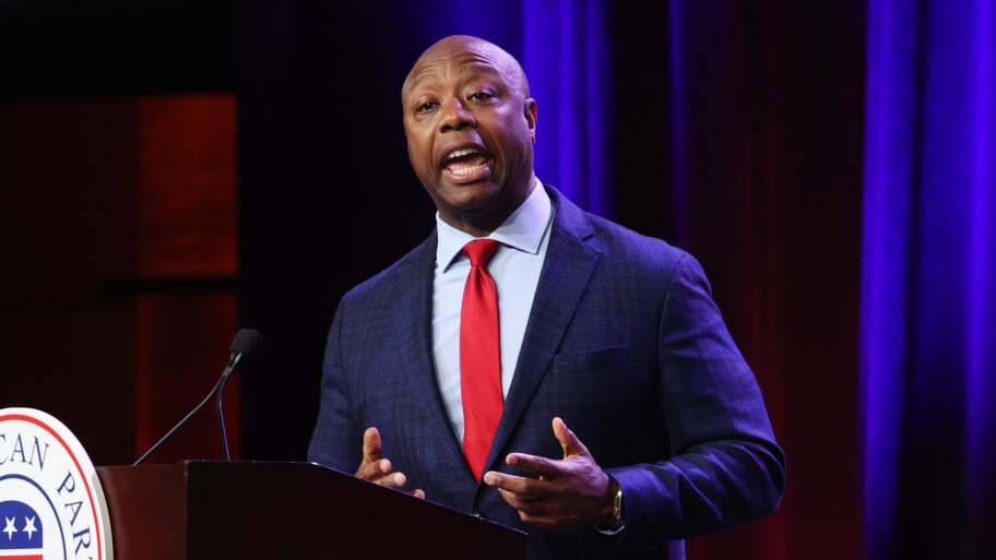 A picture of Republican presidential candidate Senator Tim Scott (R-SC).  He recently defended Donald Trump’s latest indictment in Georgia, raising no objections to a phone call in which Trump allegedly pressured a state official to “find 11,780 votes.” 
