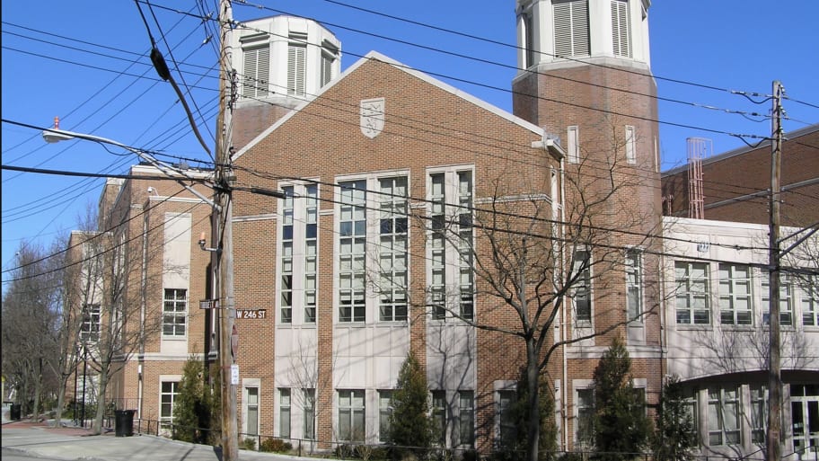 The main entrance to the Horace Mann School in the Riverdale section of the Bronx, New York.