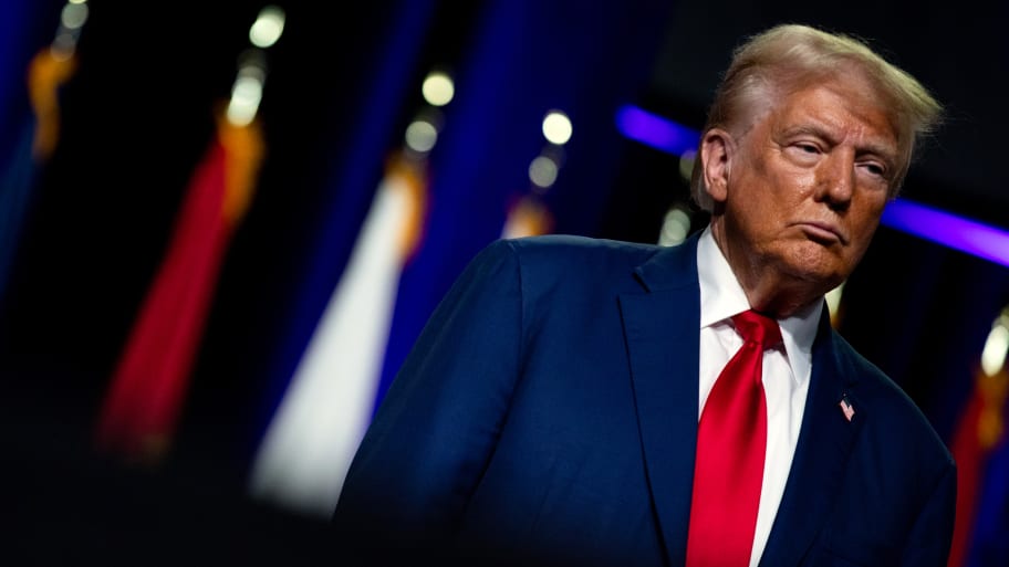 Republican presidential nominee, former U.S. President Donald Trump during the National Guard Association of the United States' 146th General Conference & Exhibition at Huntington Place Convention Center on August 26, 2024 in Detroit, Michigan.  