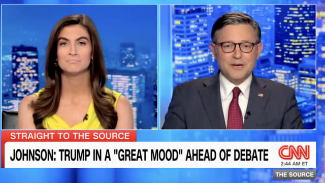 Kaitlan Collins asked Mike Johnson about the Trumpworld rhetoric suggesting Biden might use drugs for the presidential debate. 