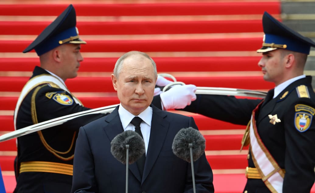 A picture of Russian President Vladimir Putin addressing Russian troops in Cathedral Square in Moscow 