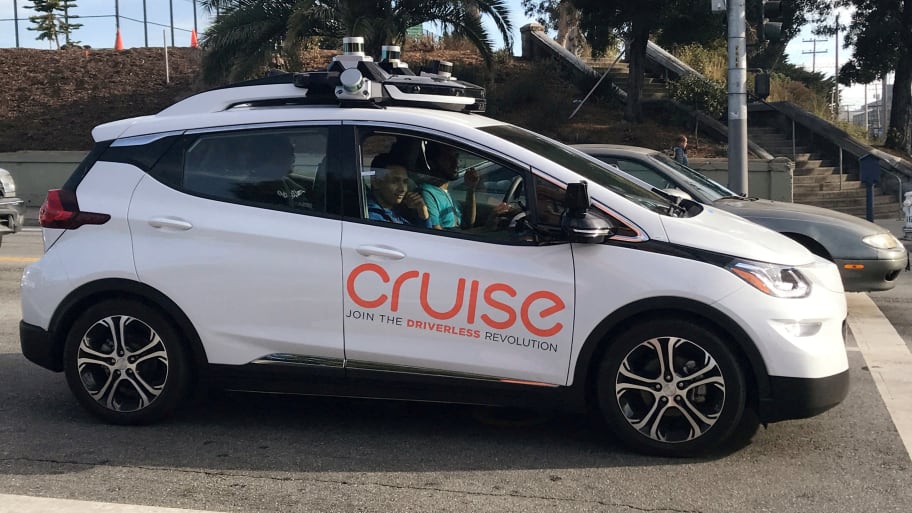 A Cruise self-driving car seen outside the company’s headquarters in San Francisco