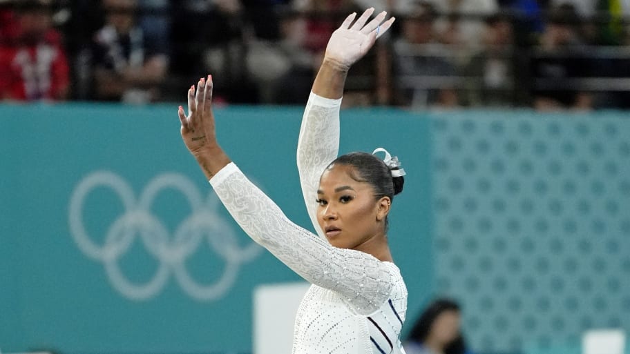 Jordan Chiles competes in the floor exercise of the gymnastics event finals during the Paris 2024 Olympic Summer Games.