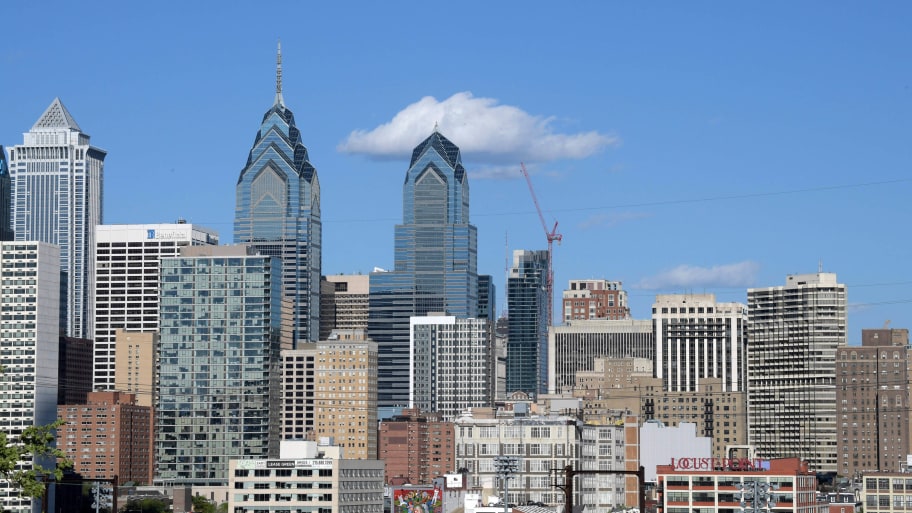 General overall view of the downtown Philadelphia skyline.