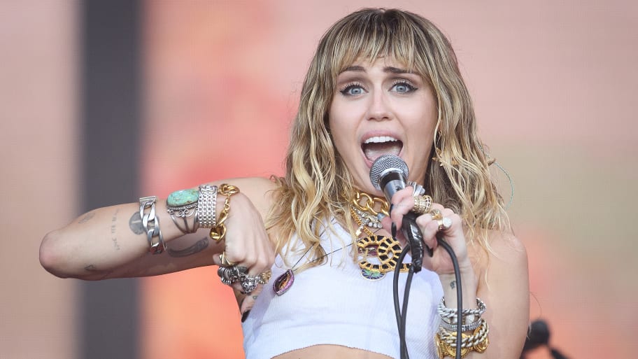 Miley Cyrus performs on the Pyramid Stage on day five of Glastonbury Festival at Worthy Farm, Pilton on June 30, 2019 in Glastonbury, England.