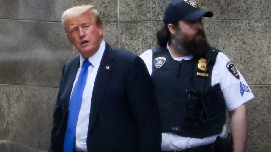 Former U.S. President Donald Trump departs following the verdict in his trial over charges that he falsified business records.