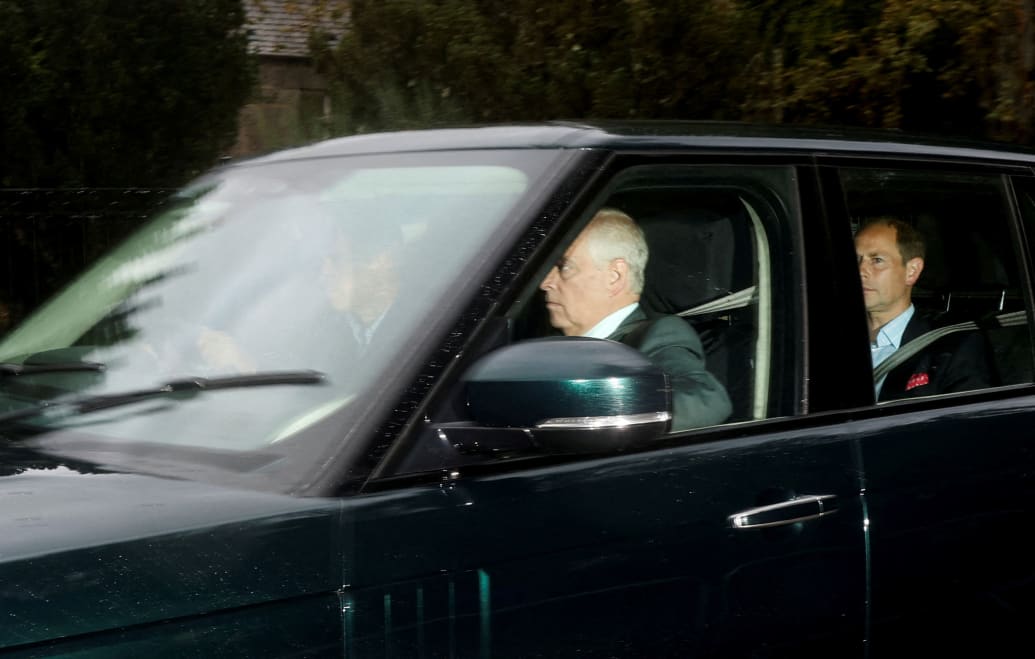Photograph of Prince William, Prince Andrew, and Prince Edward in a car at Balmoral Castle.