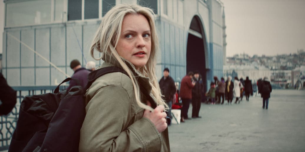 A still including Elisabeth Moss in the series The Veil on FX