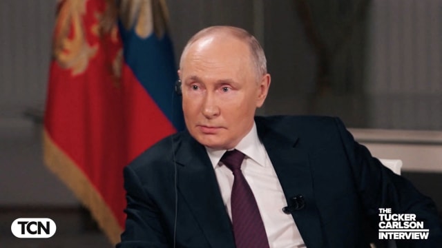 Russian President Vladimir Putin sits for an interview with Tucker Carlson.