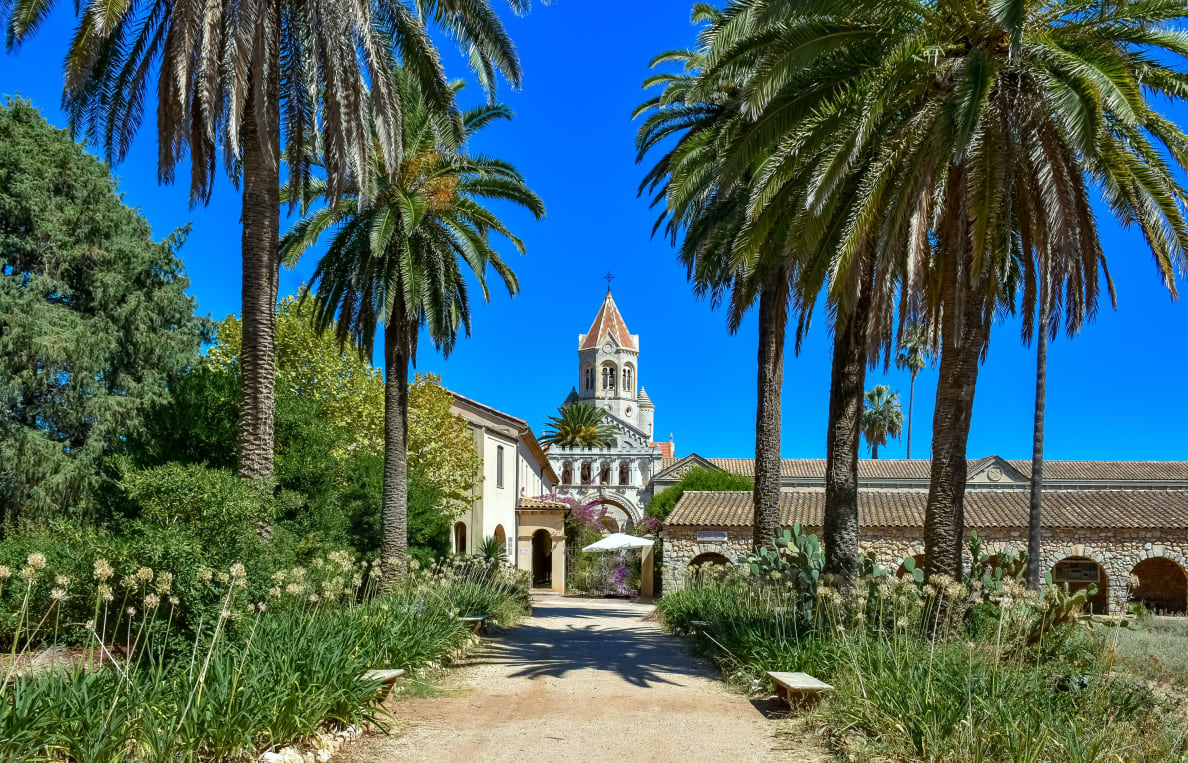 Abbey of Lerins on the island of Isle St Honorat off the coast of Cannes
