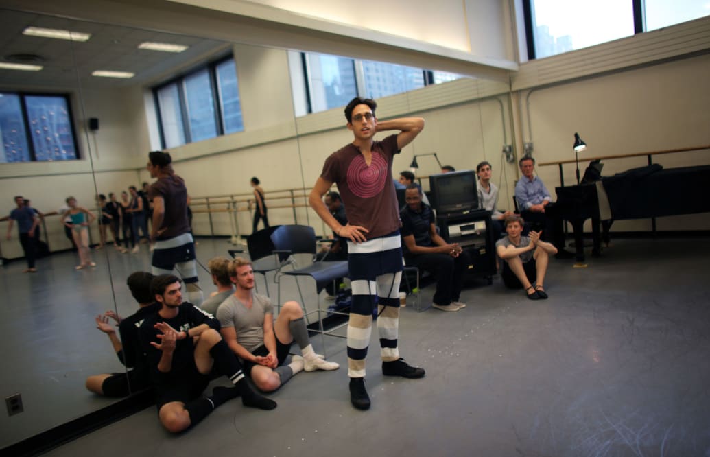 New York City Ballet's choreographer Justin Peck directs rehearsal at the Lincoln Center's Samuel B. & David Rose Building in Manhattan, NY, on March 20, 2014.