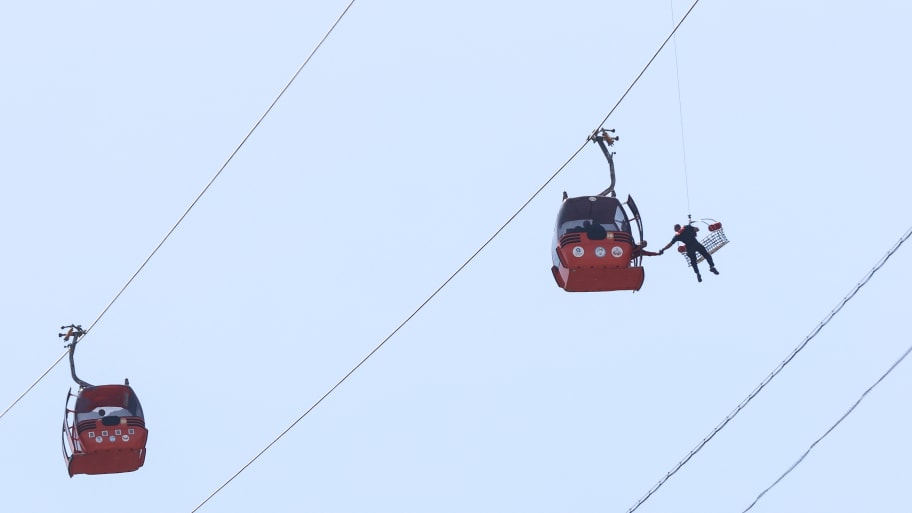 Authorities rescue all stranded passengers by helicopters after a cable car accident, left one dead and seven others wounded, in Antalya, Turkiye on April 13, 2024.