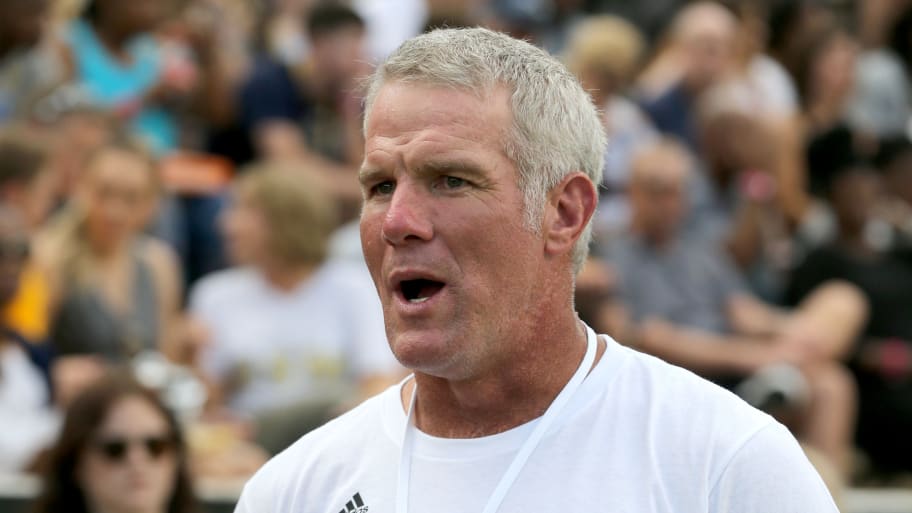 Brett Favre before the game between the Southern Miss Golden Eagles and the Louisiana Monroe Warhawks at M.M. Roberts Stadium.