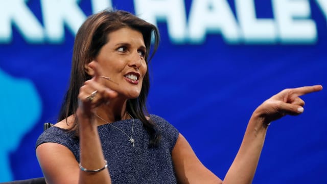 Former U.S. Ambassador to the United Nations Nikki Haley speaks at AIPAC in Washington, U.S., March 25, 2019.