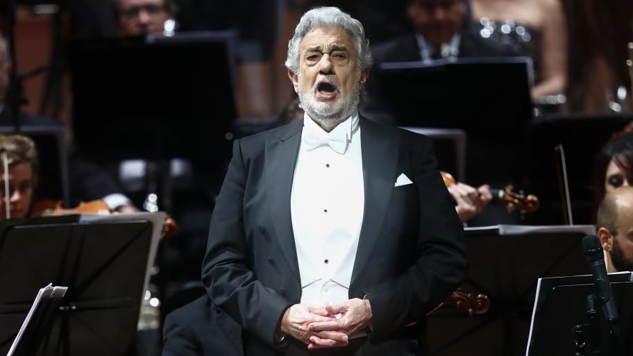 Placido Domingo performs during a concert at Teatro Colon on April 10, 2022 in Buenos Aires, Argentina.