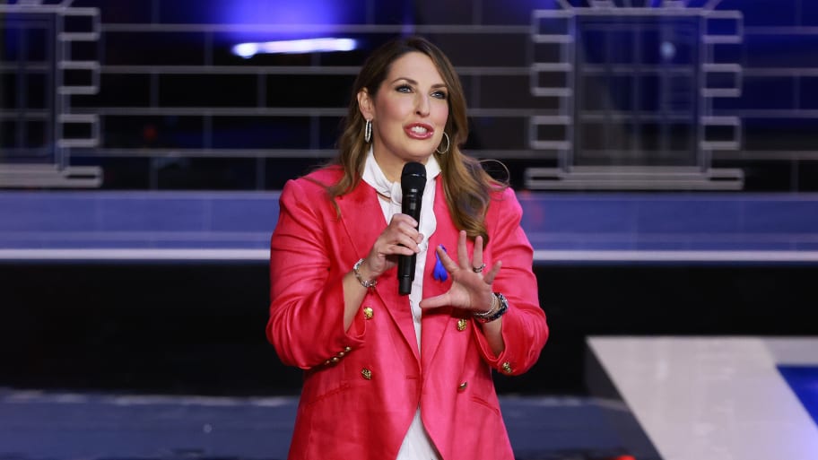 RNC Chairwoman Ronna McDaniel delivers remarks before the NBC News Republican Presidential Primary Debate on November 8, 2023.