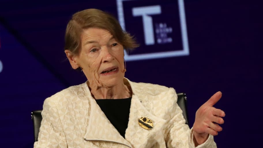 Actor and politician Glenda Jackson speaks on stage at the Women in the World Summit in New York, April 12, 2019.