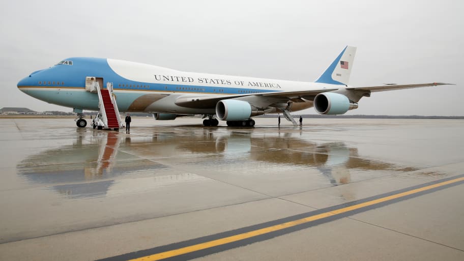 Air Force One sits on the tarmac at Joint Base Andrews.