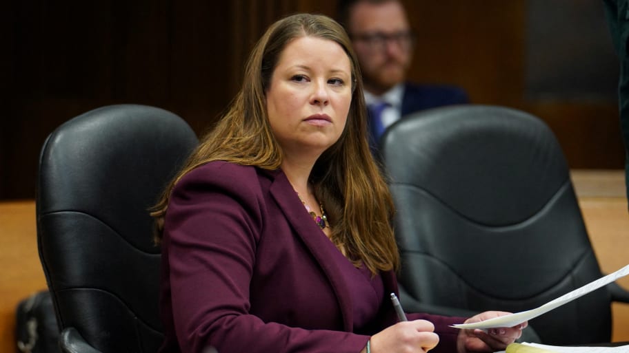 Stefanie Lambert listens during a court hearing in Detroit, Michigan, U.S., October 20, 2022.
