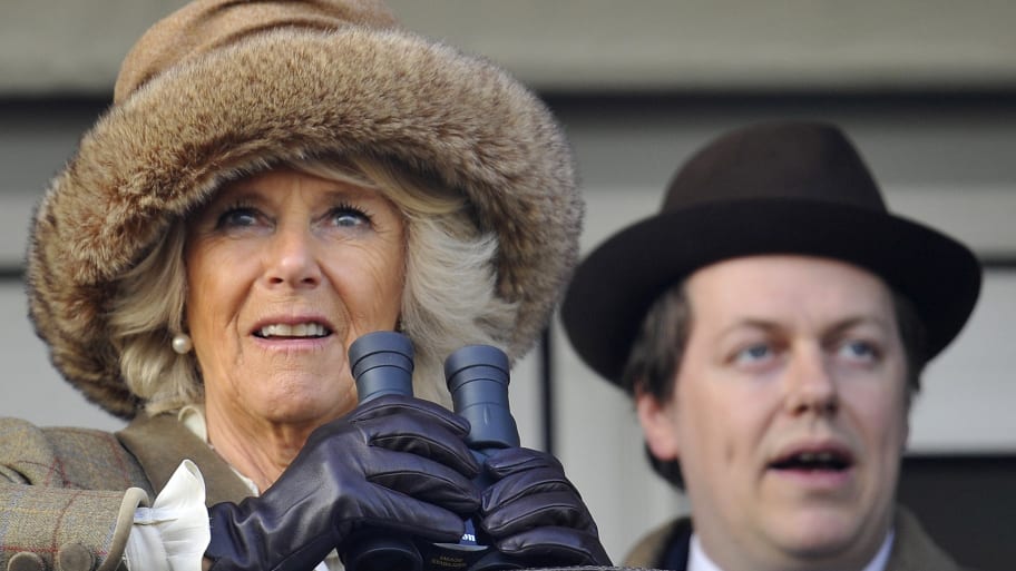 Camilla Parker Bowles (left) sits with her son Tom Parker Bowles (right).