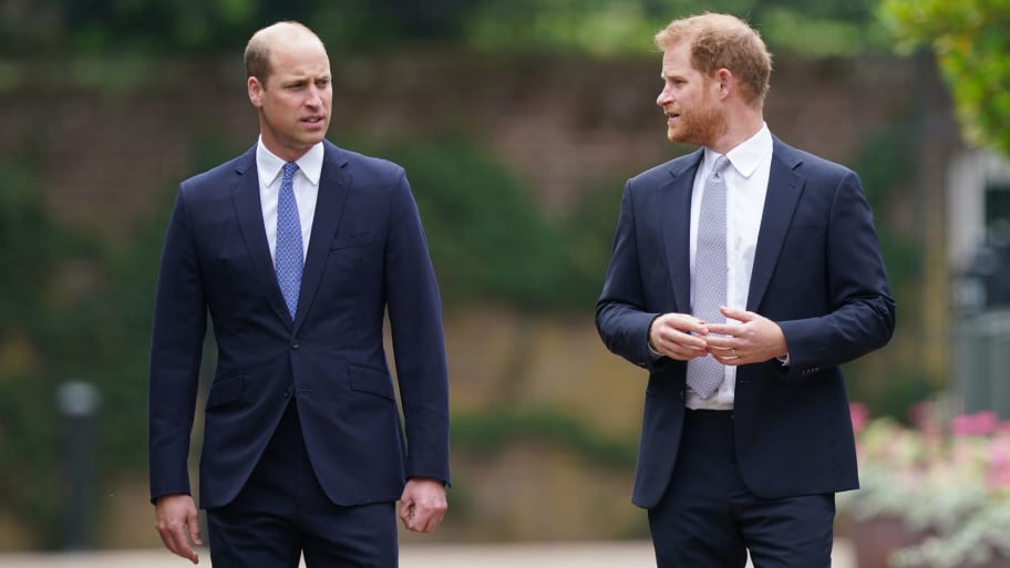 Prince Harry and Prince William at a statue unveiling in 2021.