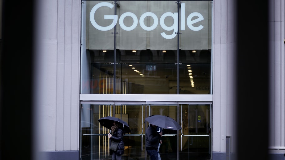 People walk past Google offices on January 25, 2023 in New York City. 