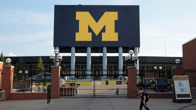The University of Michigan M is seen at the Michigan football stadium in Ann Arbor, Michigan, U.S., September 18, 2018.