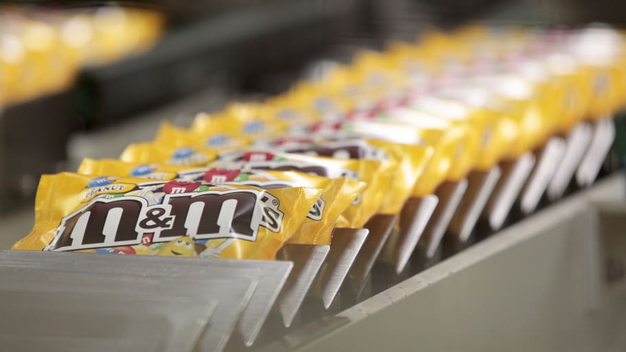 Packets of M&M's on a production line