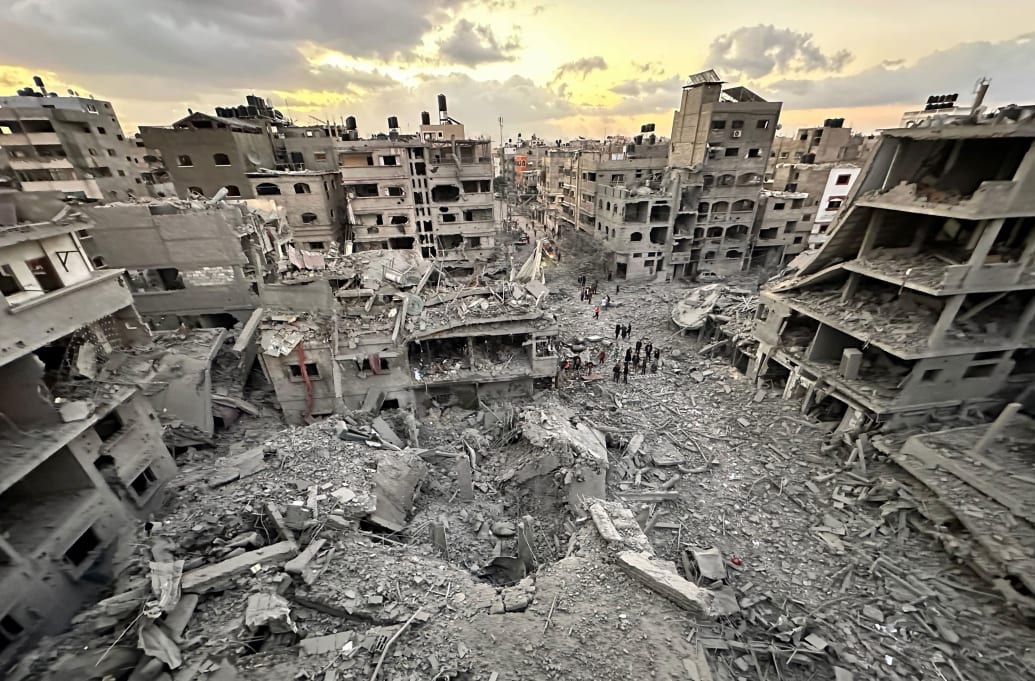An aerial picture of collapsed buildings in Gaza