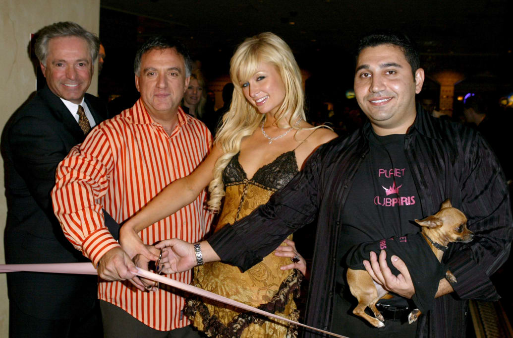 Michael V. Mecca, Ceo of The Aladdin Resort and Casino, Robert Earl, Owner, Aladdin Resort and Casino, Paris Hilton and Fred Khalilian.