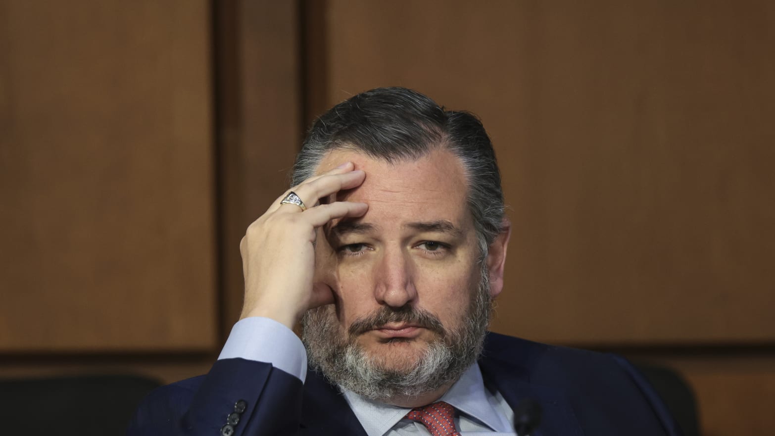 Sen. Ted Cruz (R-TX) listens during a Senate Judiciary Committee business meeting to vote on Supreme Court nominee Judge Ketanji Brown Jackson on Capitol Hill, April 4, 2022 in Washington, DC. 