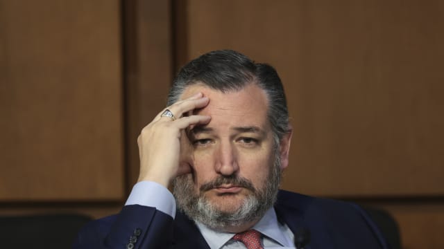 Sen. Ted Cruz (R-TX) listens during a Senate Judiciary Committee business meeting to vote on Supreme Court nominee Judge Ketanji Brown Jackson on Capitol Hill, April 4, 2022 in Washington, DC. 
