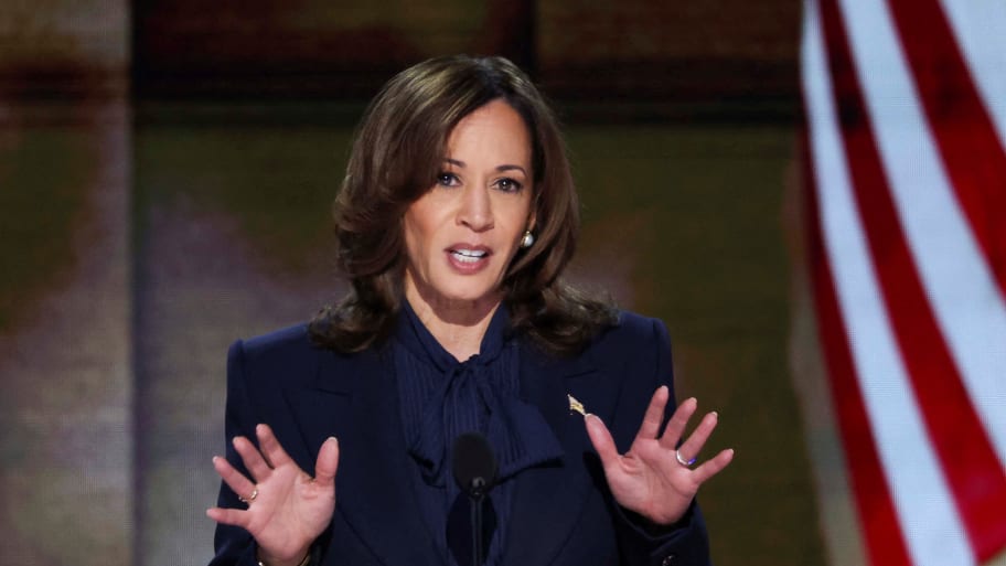 Kamala Harris delivering convention speech