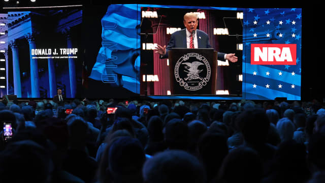 Former U.S. President Donald Trump speaks during the NRA ILA Leadership Forum at the National Rifle Association (NRA) Annual Meeting & Exhibits at the Kay Bailey Hutchison Convention Center on May 18, 2024 in Dallas, Texas.