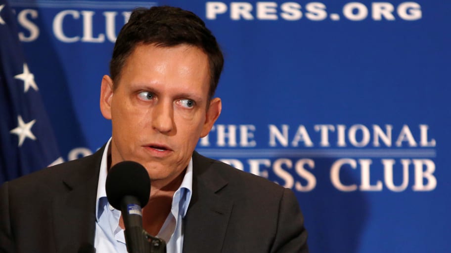 PayPal co-founder and Facebook board member Peter Thiel delivers his speech on the U.S. presidential election at the National Press Club in Washington, D.C., Oct. 31, 2016. 
