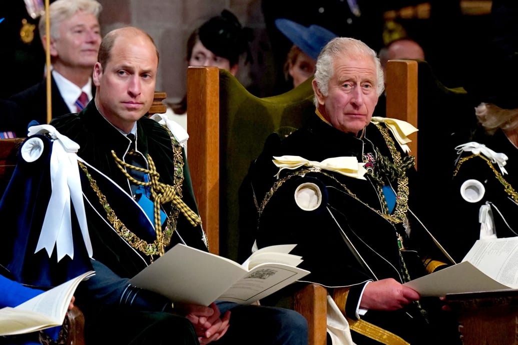 Prince William, left, and King Charles III during the National Service of Thanksgiving and Dedication for King Charles and Queen Camilla, and the presentation of the Honours of Scotland, at St Giles' Cathedral, Edinburgh, July 5, 2023.