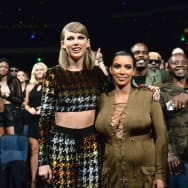 Photo of Taylor Swift and Kim Kardashian West attending the 2015 MTV Video Music Awards 