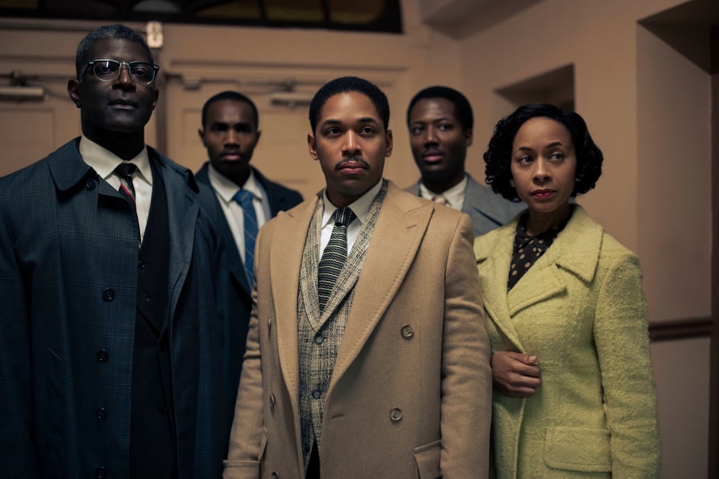 Kelvin Harrison Jr. and a group of people around him in a still from ‘Genius: MLK/X’