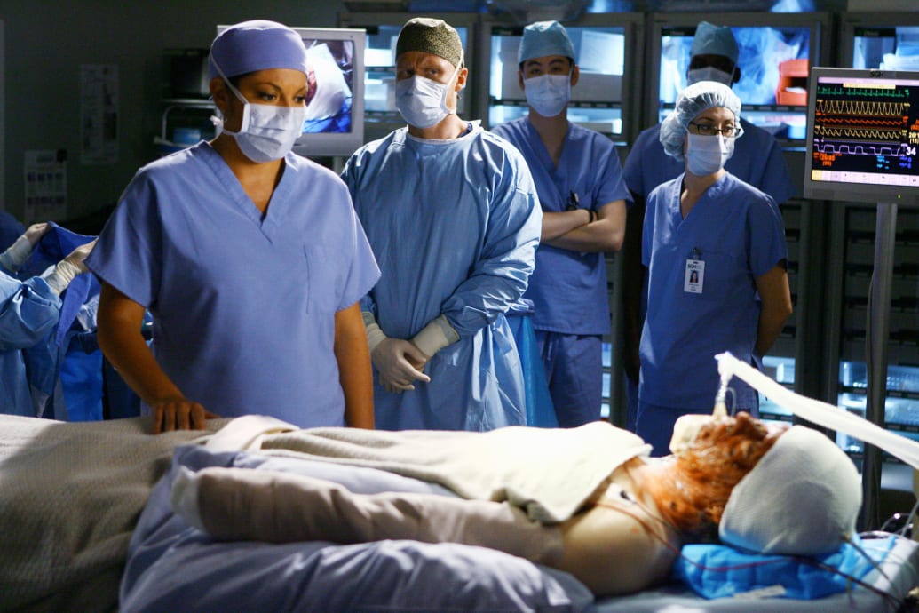 A man is shown on an operating table in a still from 'Grey's Anatomy'