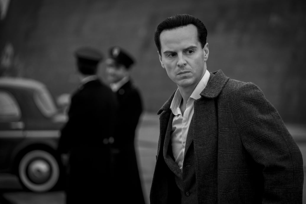 Andrew Scott stands in a still from 'Ripley'