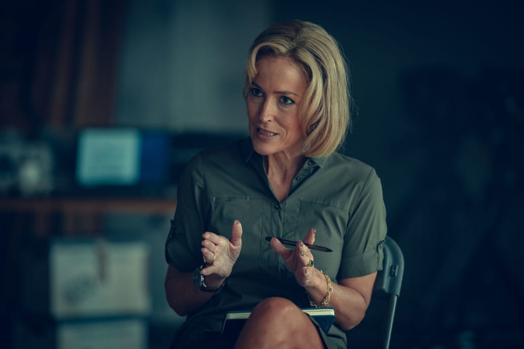 Gillian Anderson in a still from 'Scoop'