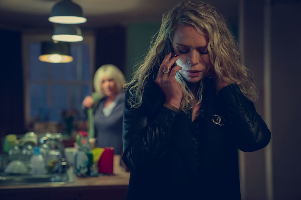 Billie Piper as Sam McAlister, on the phone in 'Scoop.'