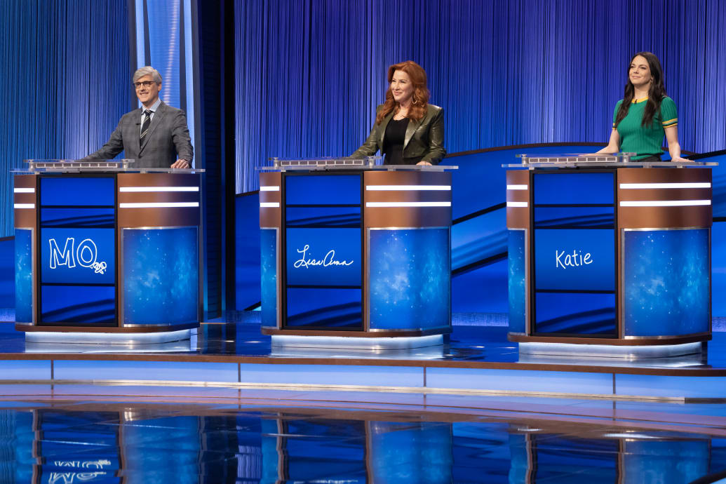 Photo still of Mo Rocca, Lisa Ann Walter and Katie Nolan on Celebrity Jeopardy!