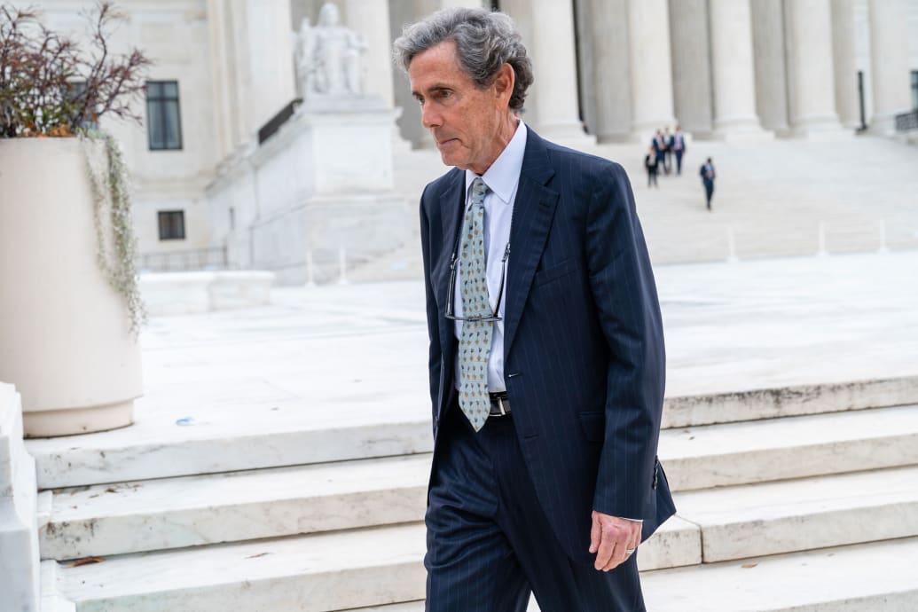 A photograph of Edward Blum leaving the Supreme Court in Washington, D.C. on October 31, 2022.