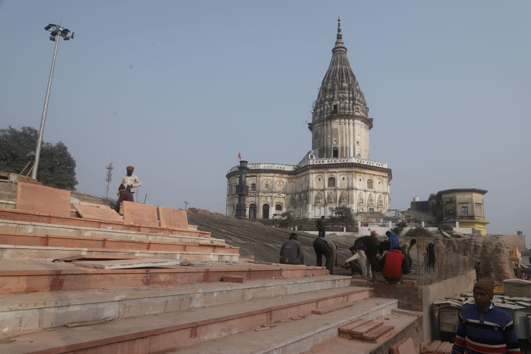 The work outside the Ram Mandir and its access paths is operating round the clock in shifts as the deadline approaches.