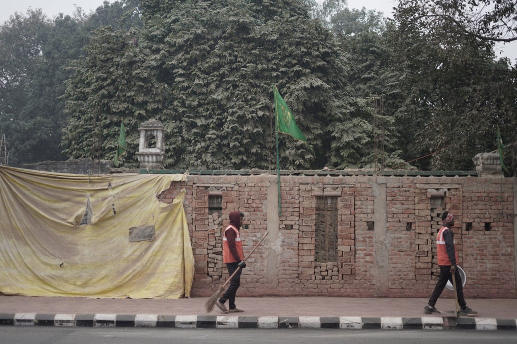The newly constructed wall on the site of a Muslim shrine, which was demolished for the development of Ayodhya city.
