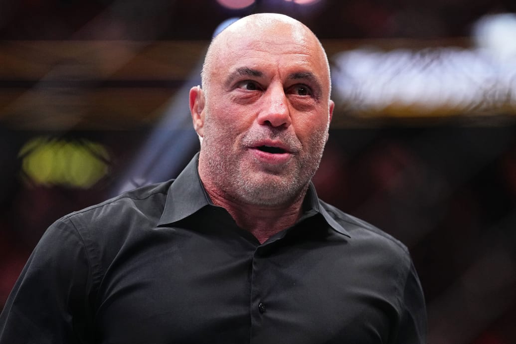 Joe Rogan enters the Octagon in the BMF championship fight during the UFC 300 event at T-Mobile Arena on April 13, 2024 in Las Vegas, Nevada.  