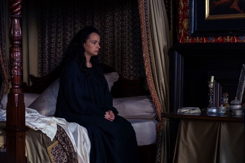 Samantha Morton as “Catherine de Medici” in The Serpent Queen Season 2.